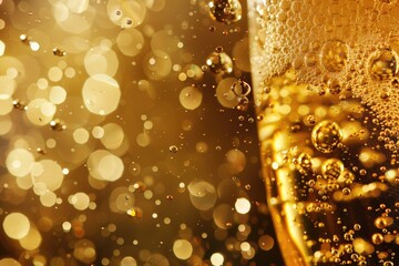 Wall Mural - Drink Bubbles. Abstract Champagne Bubbles in a Golden Background