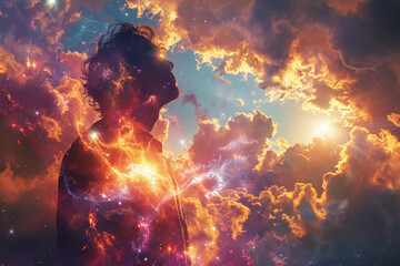 Wall Mural - a radiant aura surrounding an individual, reminiscent of celestial bodies and cosmic energy. concept