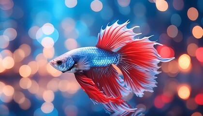 Betta fish. Colorful fighting Siamese fish with beautiful silk tail isolated on black. Amazing exotic tropical fish