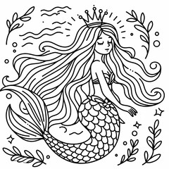 Beautiful Mermaid Coloring Page for Kids