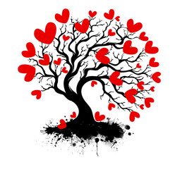 Wall Mural - Tree with hearts and blots. print on T-shirt. hand drawing. Not AI. Happy Valentine's Day. Vector illustration.