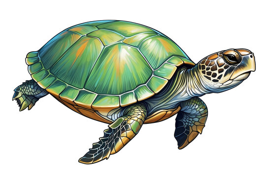 Beautiful painting and illustration  of a cool and beautiful and funny turtle