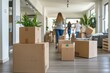 © Leo Rohmann - Determined Young Couple Moving Boxes on Staircase, Warm Light, Focused Packing and Unpacking in Cozy Home Setting Photography