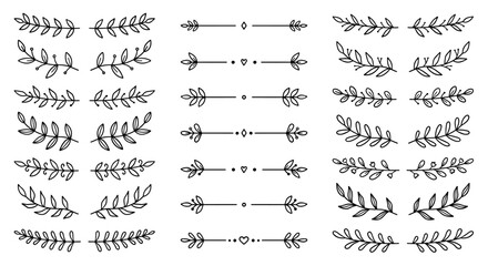 Wall Mural - laurel text dividers doodle set. wedding decorative elements with leaves. branches, divider ornament