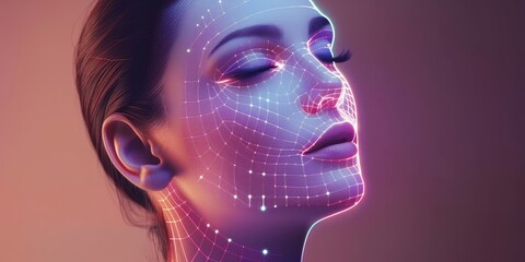Wall Mural - Lifting lines, advertising of face contour correction, female face skin lifting. Facial rejuvenation concept, cosmetology