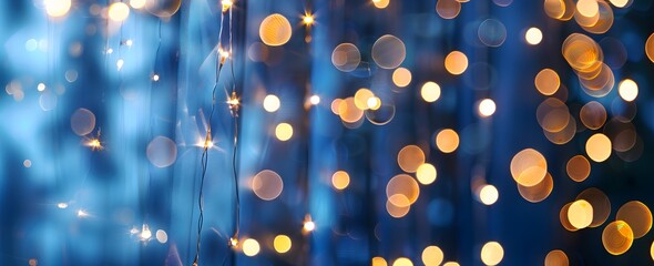 Poster - Abstract Blue Background with Bokeh Lights and Golden Garland