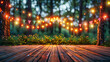 © MDRAKIBUL - Festive Bokeh Lights Over Wooden Table, Warm and Inviting Holiday or Party Background