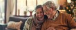 © Dalibor - Senior couple laughing together in a cozy home setting, exuding warmth and happiness, with soft lighting and festive decorations in the background.
