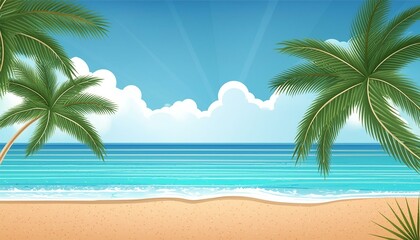 Poster - best travel landscape paradise beach tropical island background beautiful palm trees closeup sea waves sunshine blue sky clouds luxury travel summer vacation website design zen inspire wallpaper