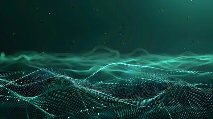 Abstract Digital Landscape with Glowing Dots and Lines on Green