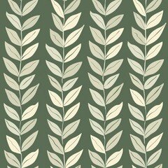 Wall Mural - seamless pattern sage green leaves background, simply line art style