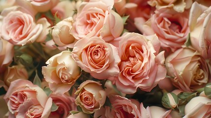 Poster - Elegant bouquet of pink roses for romantic occasions. Ideal for Valentine's Day. Gentle and fresh floral background. Soft-focus, close-up photography. AI