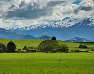 Poster - New Zealand Countryside field mountain farmland sky cloud