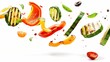 © The Little Hut - Falling grilled vegetable slices isolated on white background : Generative AI