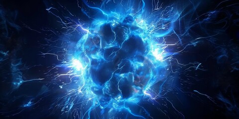 Wall Mural -  Blue plasma abstract explosion cosmos power cosmic blue nebula lightning blast cold 