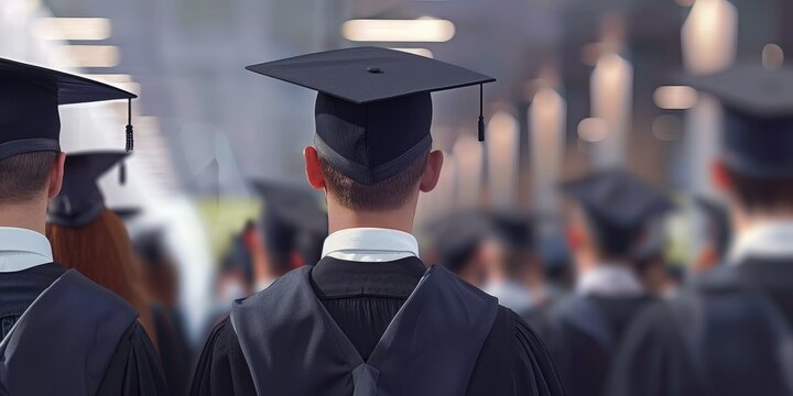 Back view image of graduate student in graduation cap Generative AI