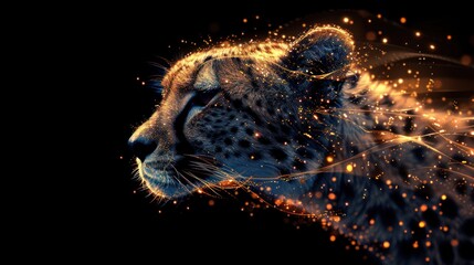 Wall Mural - Low poly illustration of the cheetah with a golden dust effect