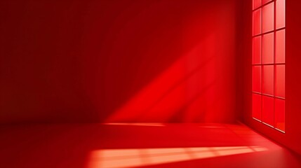 Abstract red studio background for product presentation Backdrop with shadows of window for display product : Generative AI