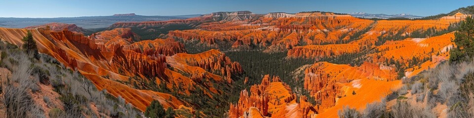 Wall Mural - Panoramic View of Bryce Canyon's Stunning Red Rock Formations and Dramatic Landscape Under a Clear Blue Sky in Southern Utah