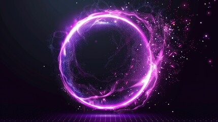 Abstract Neon Energy Sphere: Magical Glowing Particles and Waves on Dark Background