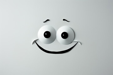 playful paper craft cartoon face with smile and eyebrows on white background