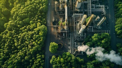 Wall Mural - Industrial landscape with factory and green trees. world environment day