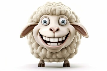 Wall Mural - happy sheep cartoon smiling with white teeth isolated on white background 