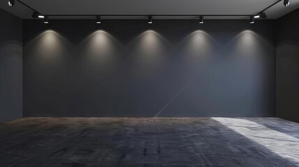 Wall Mural - empty studio room with dark grey background and bright spotlight 3d rendering