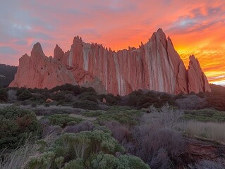 Canvas Print - Stunning golden sunset casting vibrant hues on majestic red rock formations in serene desert landscape
