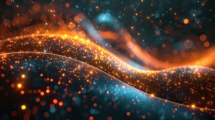 Abstract background of curved wires and glowing particles.