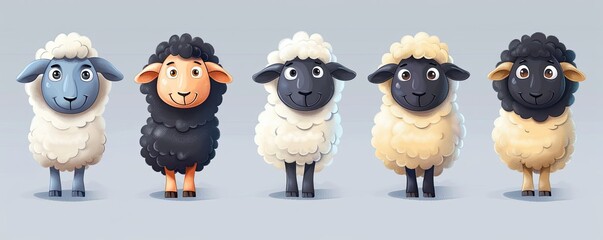 Wall Mural - Set of different cartoon sheep, vector illustration 