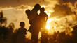 © Erika - demostración de amor de un padre a sus hijos en su dia del padre amor incondicional hijos felices y alegres al aire libre en un hermoso atardecer