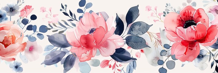 Wall Mural - Watercolor floral background for wedding, birthday, card, invitation