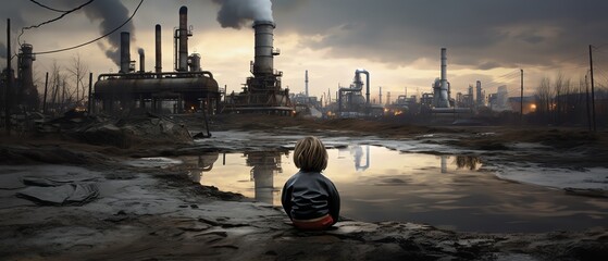 Child sits in a contaminated environment