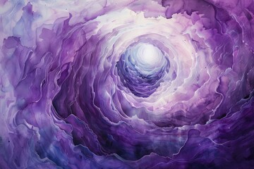 Wall Mural - A painting of a purple spiral with a light shining through it. The mood of the painting is serene and calming