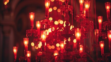 Wall Mural - A bunch of red candles are lit up in a room