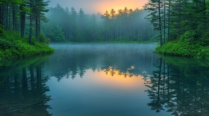 Poster - Quiet forest stream with smooth rocks and crystal-clear water, surrounded by dense greenery and the soft sounds of nature enhancing the tranquil atmosphere. Illustration