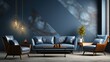 © Suwanlee - Blue modern living room interior with sofa, armchairs and coffee table.