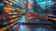 © Manzoor - Hand typing on a laptop keyboard with a digital screen and code background, with a blur light effect. A concept for coding development or data science