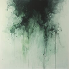 Wall Mural - An abstract watercolor or ink type illustration with light green, gray and black colors. 