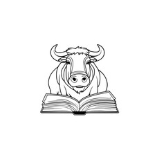 Wall Mural - A cartoon bison reading a book coloring page generative ai