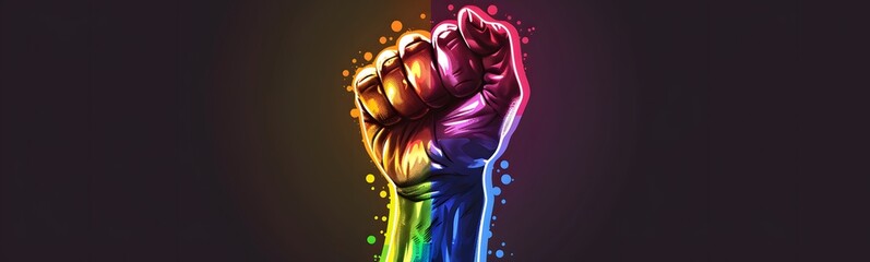 Wall Mural - Close up of a raised fist with LGBT rainbow flag