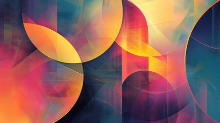 Abstract digital artwork featuring geometric shapes and gradients in bright hues