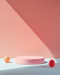 Aufkleber - Minimalist Candy-Colored Podium on Soft Textured Background for Modern Product Display, Soft Overhead Lighting