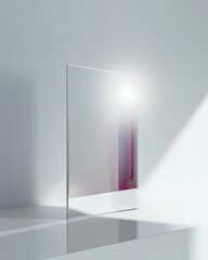 Leinwandbilder - Modern Digital Workspace with Sleek Silver Interactive Whiteboard on a Bright White Desk, Reflecting a High-Tech, Futuristic Office Concept
