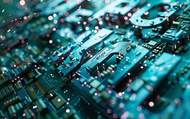 Fototapete - Close-Up View of Circuit Board Components at a Technology Lab During Daytime