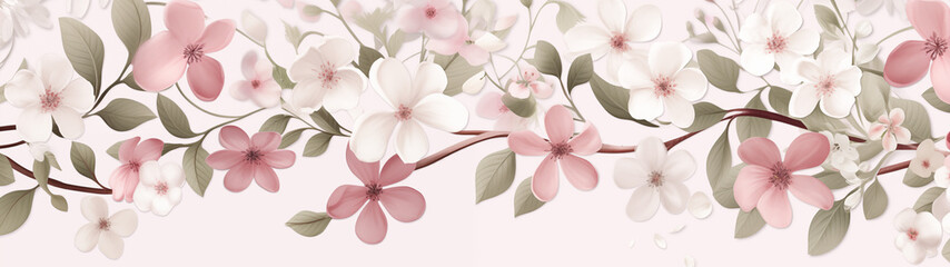 Poster - Charming Pastel Floral Border - Soft Pink and White Flowers