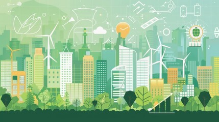 Wall Mural - A corporate report highlighting ESG (Environmental, Social, Governance) metrics within the green energy sector, showcasing sustainable business practices in the renewable energy industry