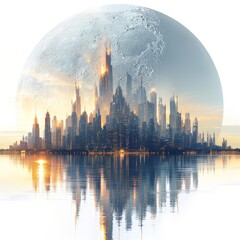 Wall Mural - a city with a moon in the background