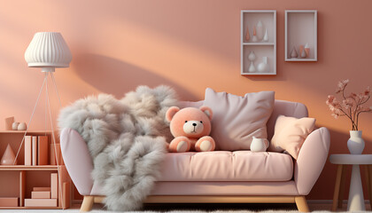 Sticker - Cozy bedroom with modern design, comfortable bed, and elegant decor generated by AI